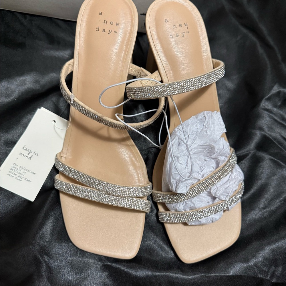 A New Day Women's Beige Rhinestone Heels